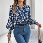 Tania - Polyester floral puff-sleeve blouse