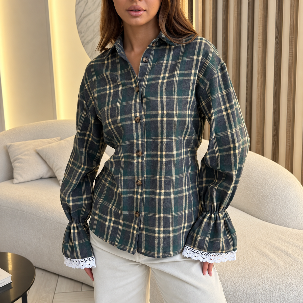 Cecilia - Camisa de cuadros de poliéster