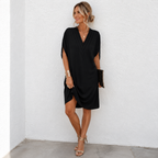 Mónica - Vestido plisado de cuello en V con manga murciélago