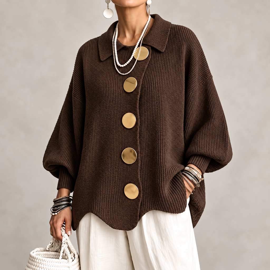 Clara - polyester knit sweater with collar and buttons