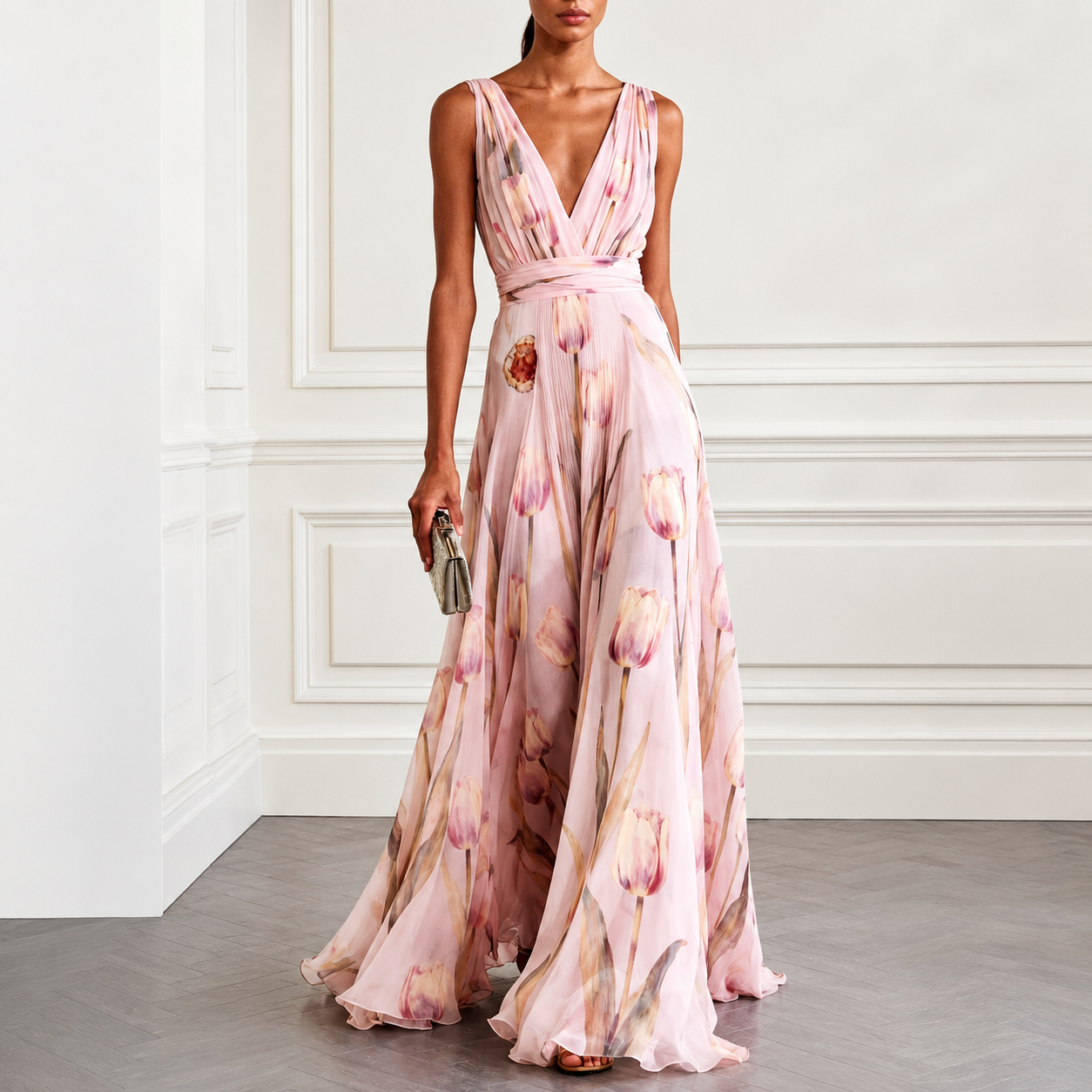 María - Vestido largo floral de poliéster