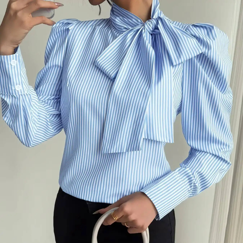Marie - Sweet Striped Bow Detail Blouse