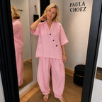 Paola - Cotton linen-effect top and trousers set