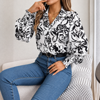 Tania - Polyester floral puff-sleeve blouse
