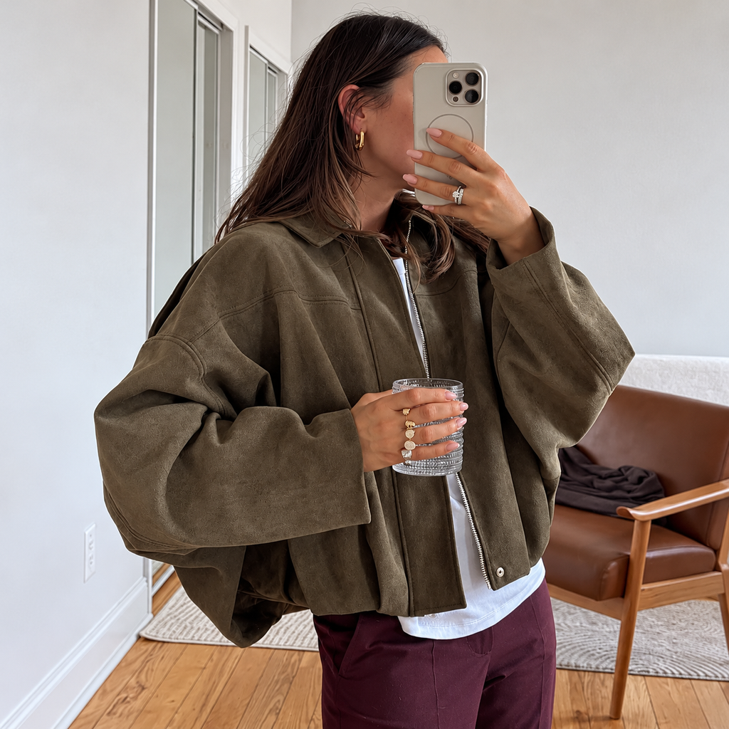 Cloe – Bomber de antelina con cuello de solapa