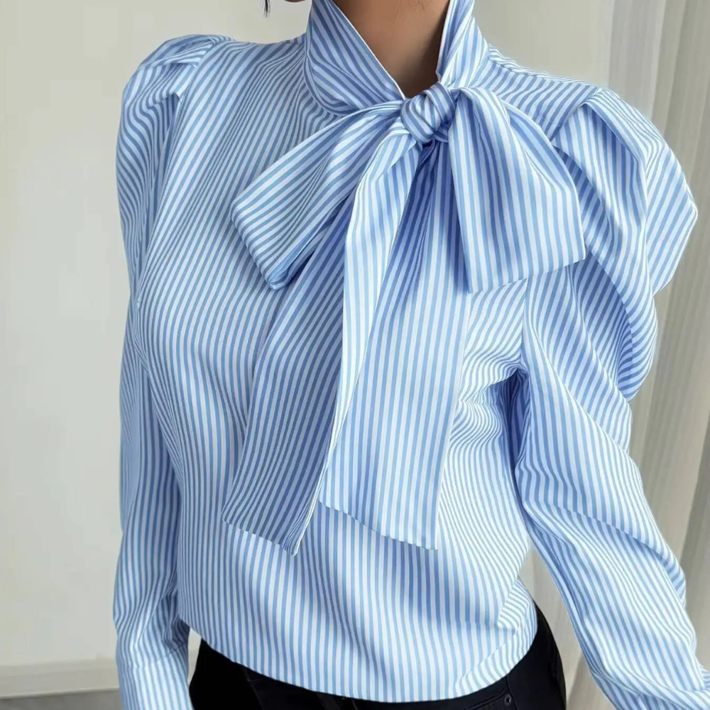 Marie - Sweet Striped Bow Detail Blouse