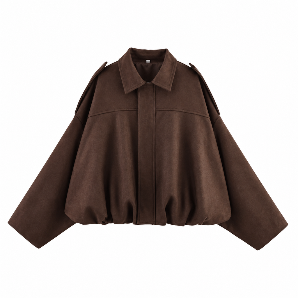 Cloe – Bomber de antelina con cuello de solapa