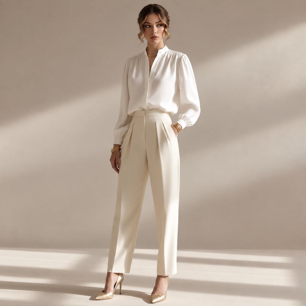 Cristina – Blusa de satén con cuello alto