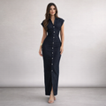 Ferferia - Vestido Denim Largo Slim Elegante