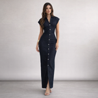 Ferferia - Vestido Denim Largo Slim Elegante