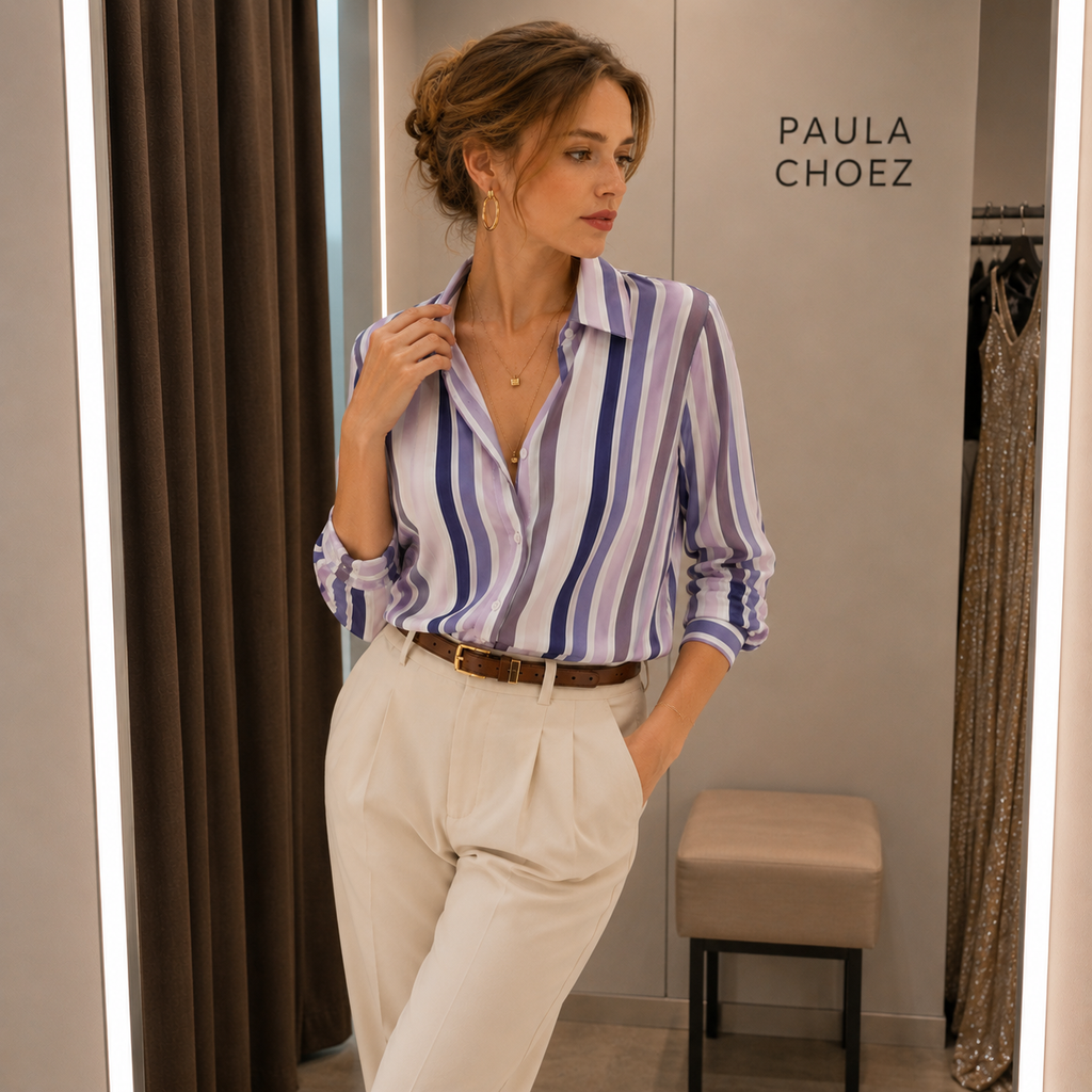 April - Polyester Stretch Striped Blouse