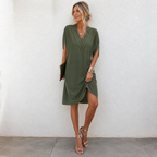 Mónica - Vestido plisado de cuello en V con manga murciélago