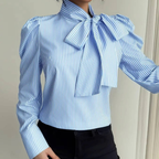 Marie - Sweet Striped Bow Detail Blouse