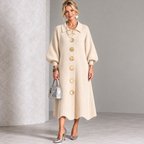 Sara – polyester dress with metallic buttons