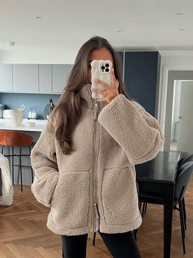Aina - Chaqueta de borreguito efecto lana con algodón y poliéster