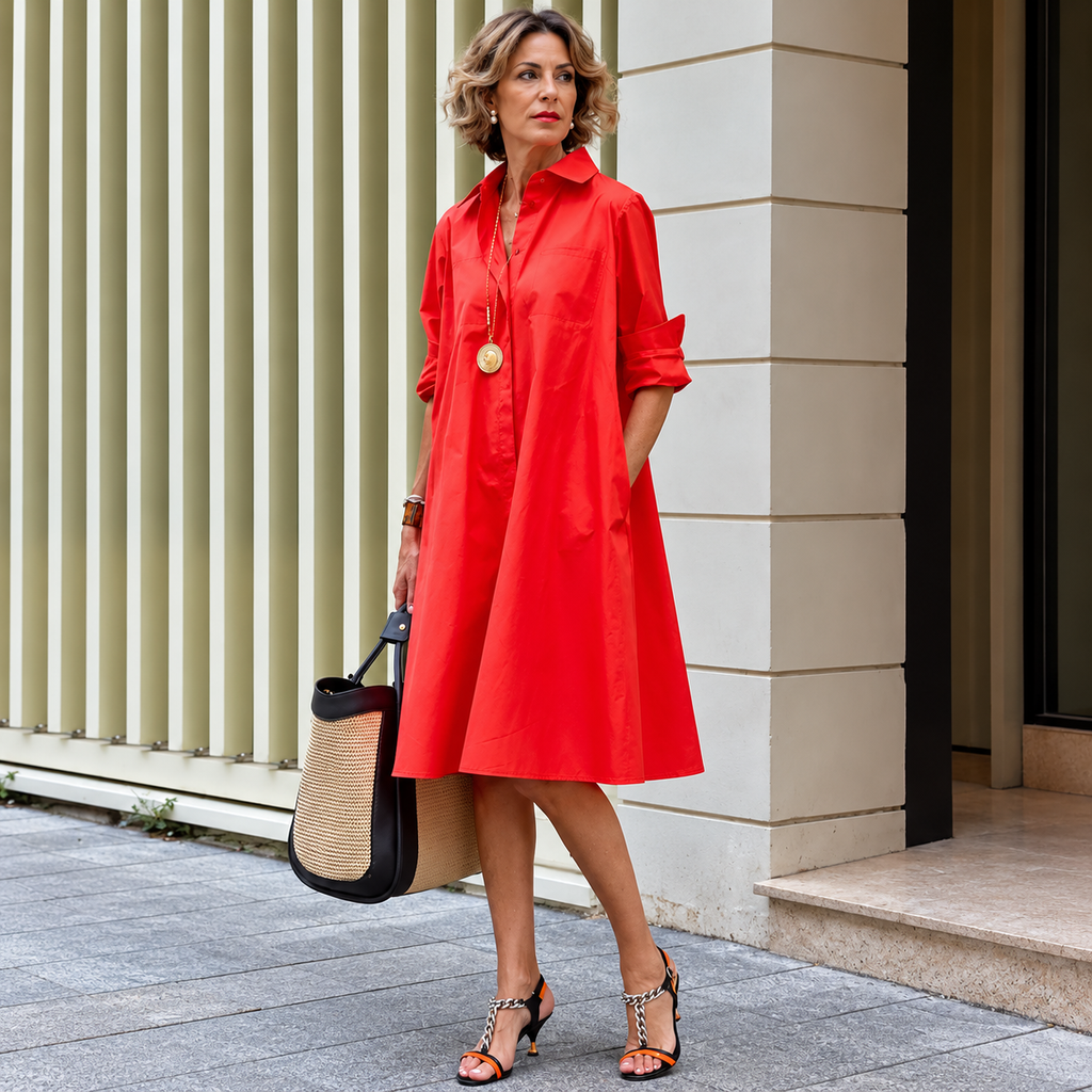 Selena - Vestido midi de manga larga con cuello polo