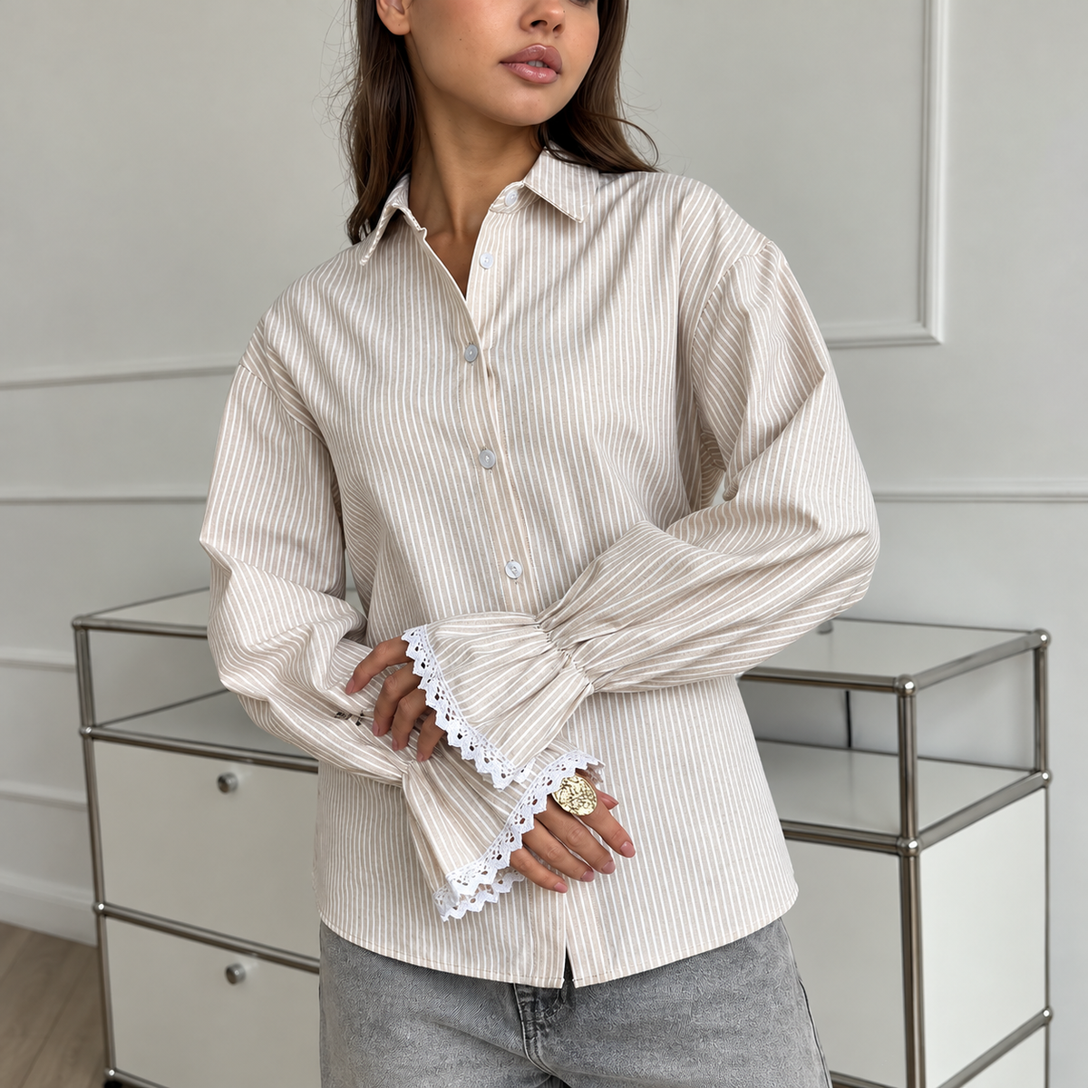 Cecilia - Camisa de cuadros de poliéster