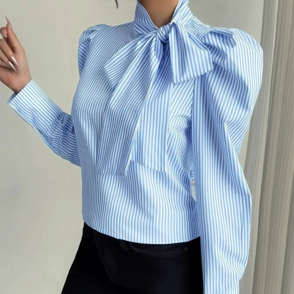 Marie - Sweet Striped Bow Detail Blouse