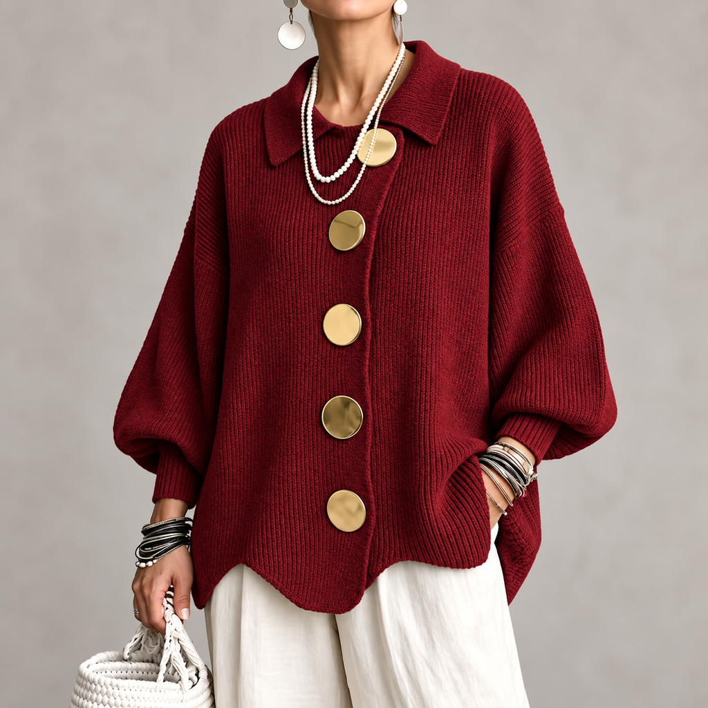 Clara - polyester knit sweater with collar and buttons