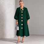 Sara – polyester dress with metallic buttons