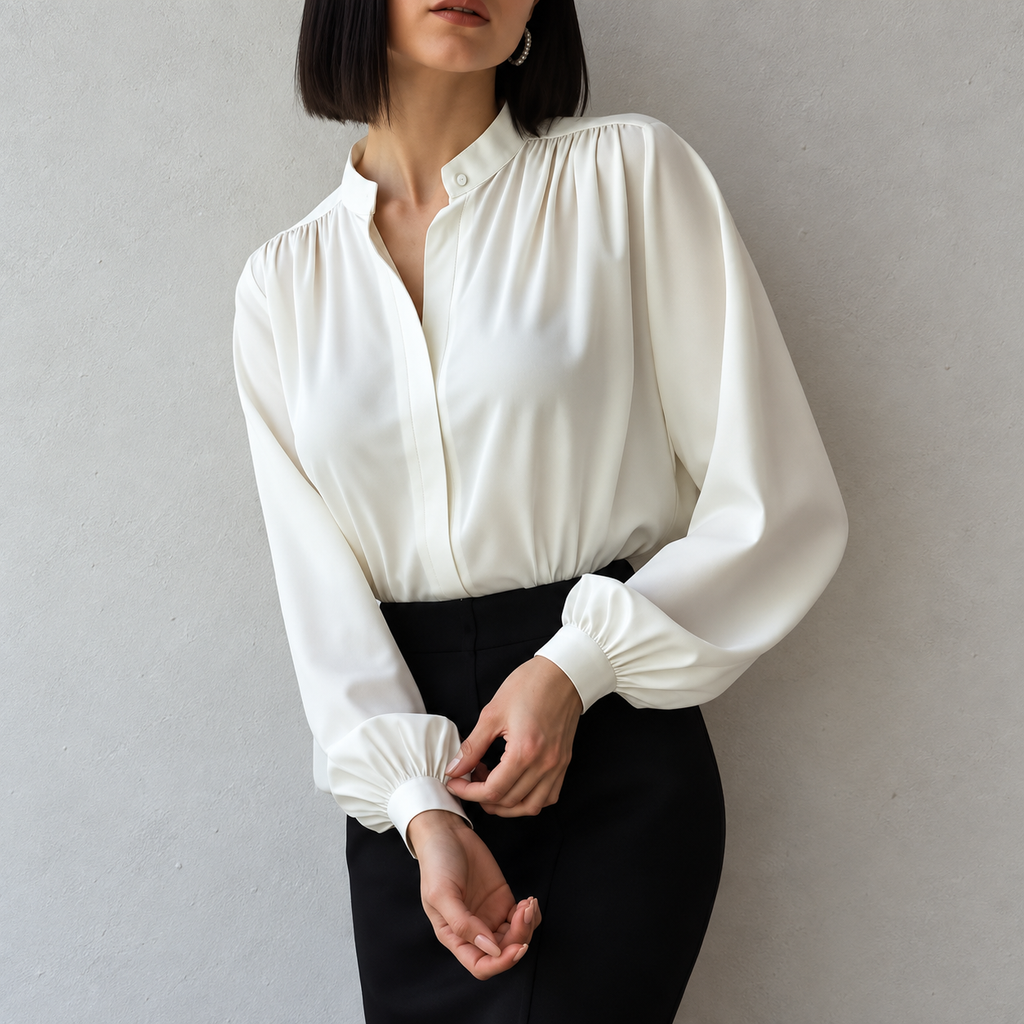 Cristina – Blusa de satén con cuello alto