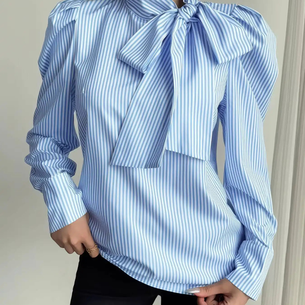 Marie - Sweet Striped Bow Detail Blouse