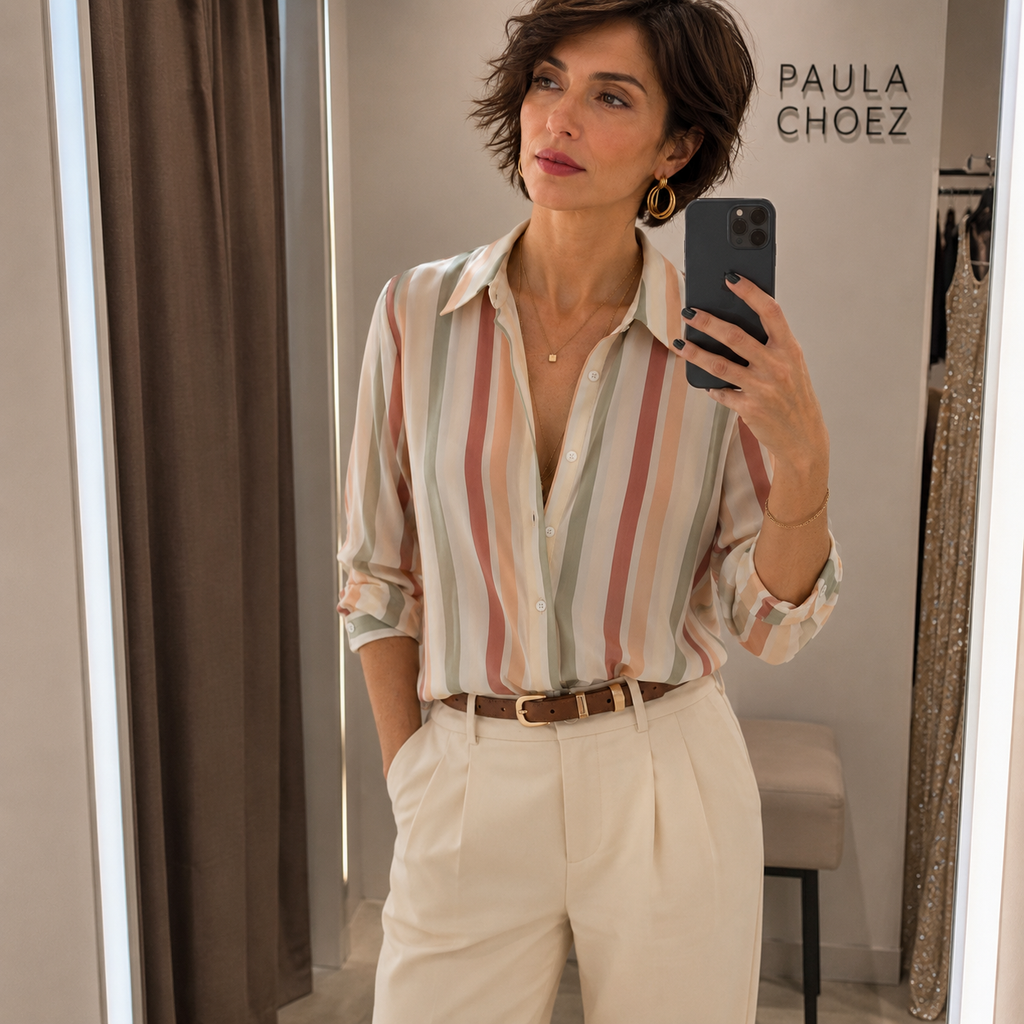 April - Polyester Stretch Striped Blouse