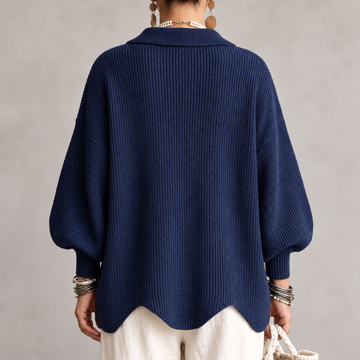 Clara - polyester knit sweater with collar and buttons
