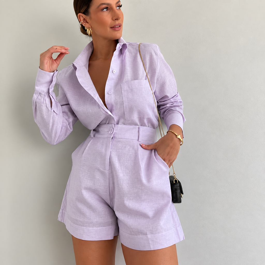 Ana – polyester and spandex shirt and shorts set