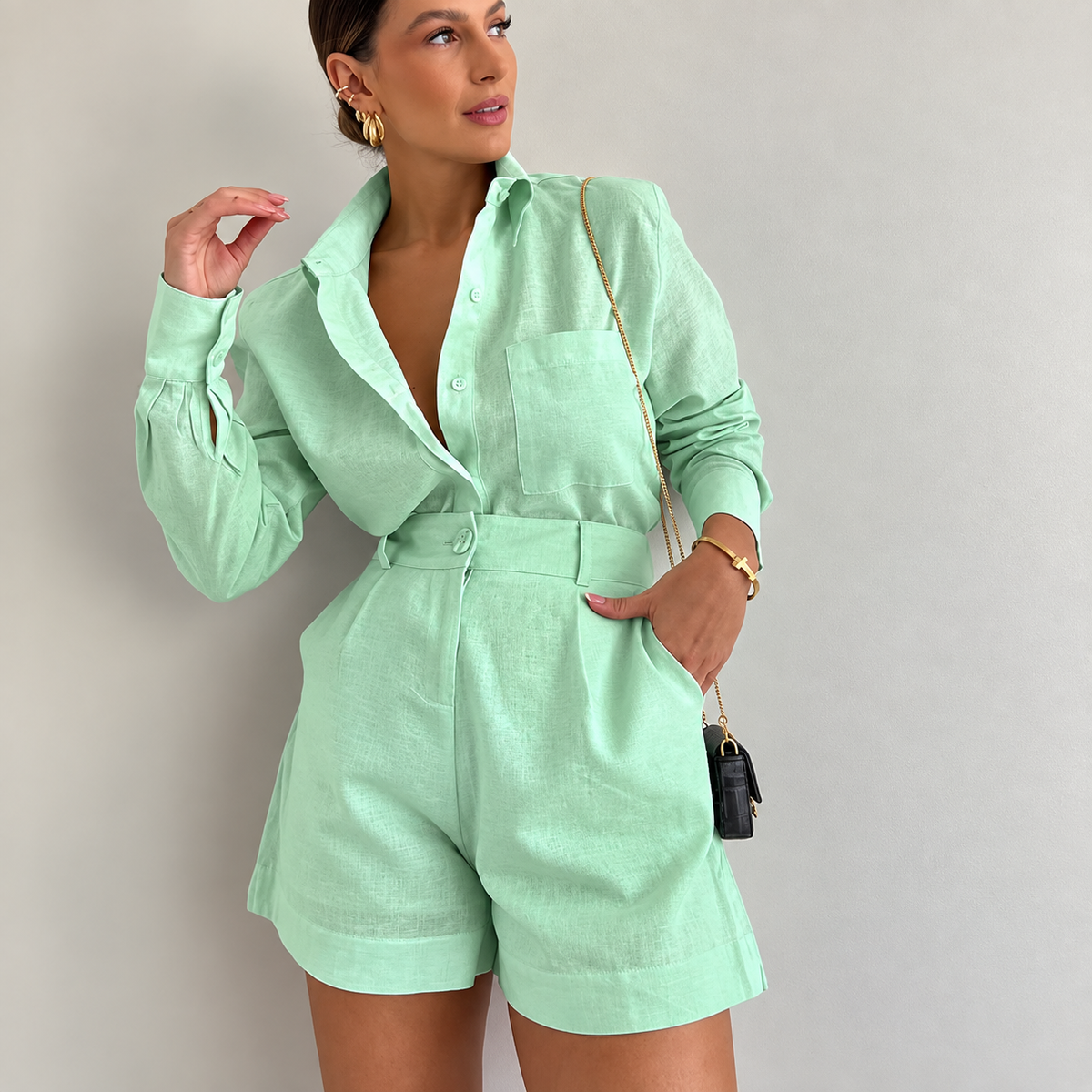 Ana – polyester and spandex shirt and shorts set