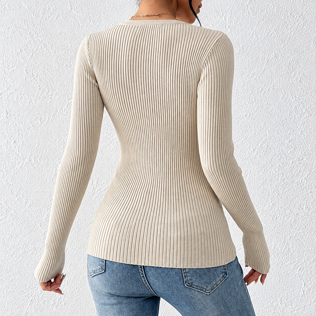 Aria - Blusa de canalé ajustada con cuello de botones