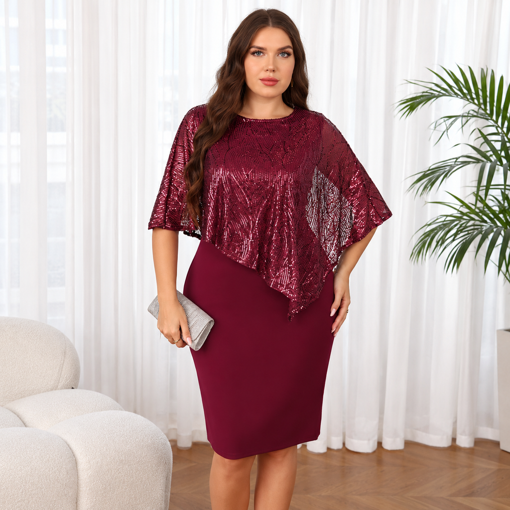 Olia - Sequin midi dress in milk silk fabric
