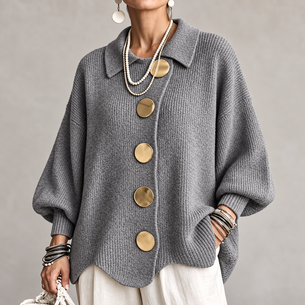 Clara - polyester knit sweater with collar and buttons