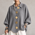 Clara - polyester knit sweater with collar and buttons