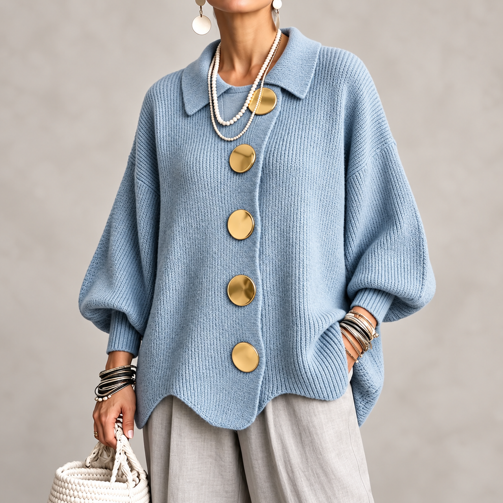 Clara - polyester knit sweater with collar and buttons