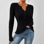 Aria - Blusa de canalé ajustada con cuello de botones