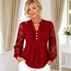 Carol - Polyester blouse with lace and V-neck