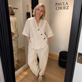 Paola - Cotton linen-effect top and trousers set