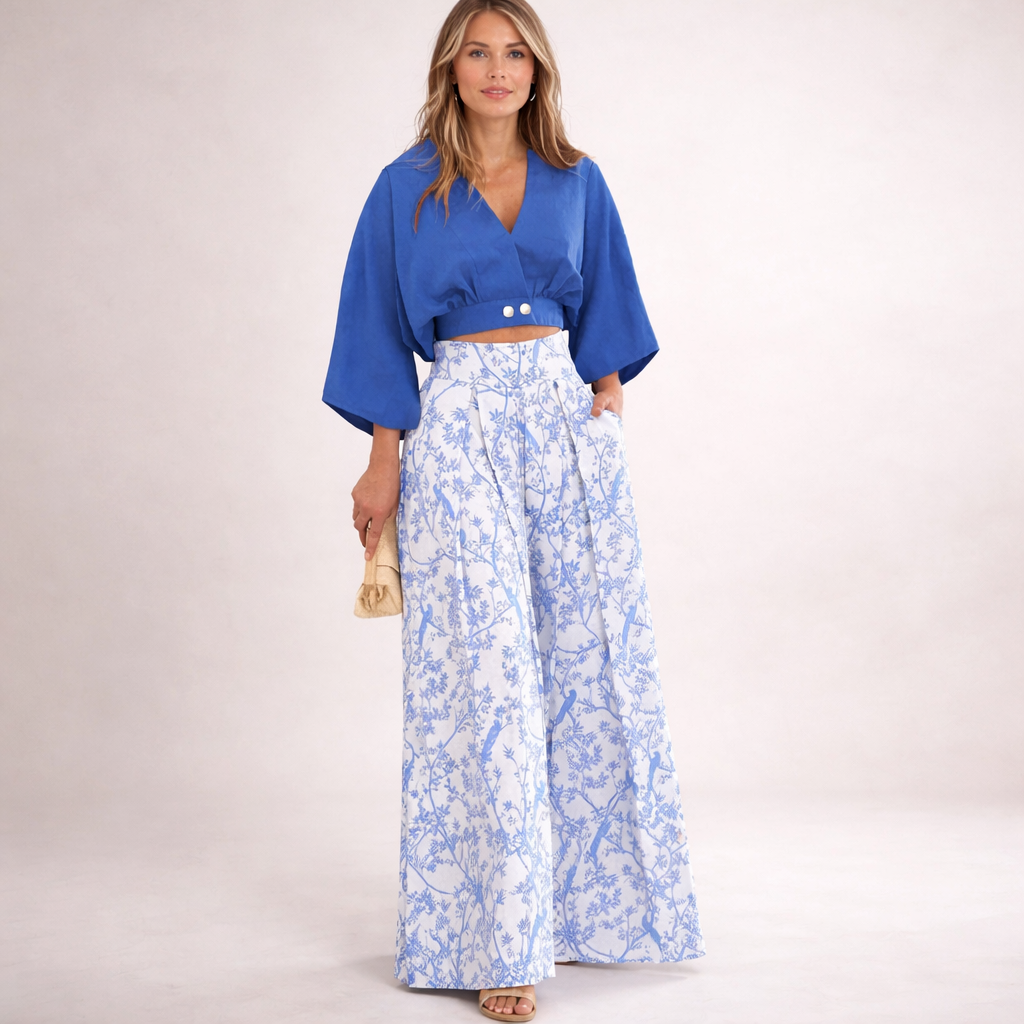 Ella - Two-Piece Elegant Casual Set with Wide-Leg Pants