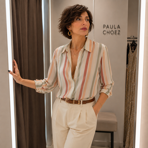 April - Polyester Stretch Striped Blouse