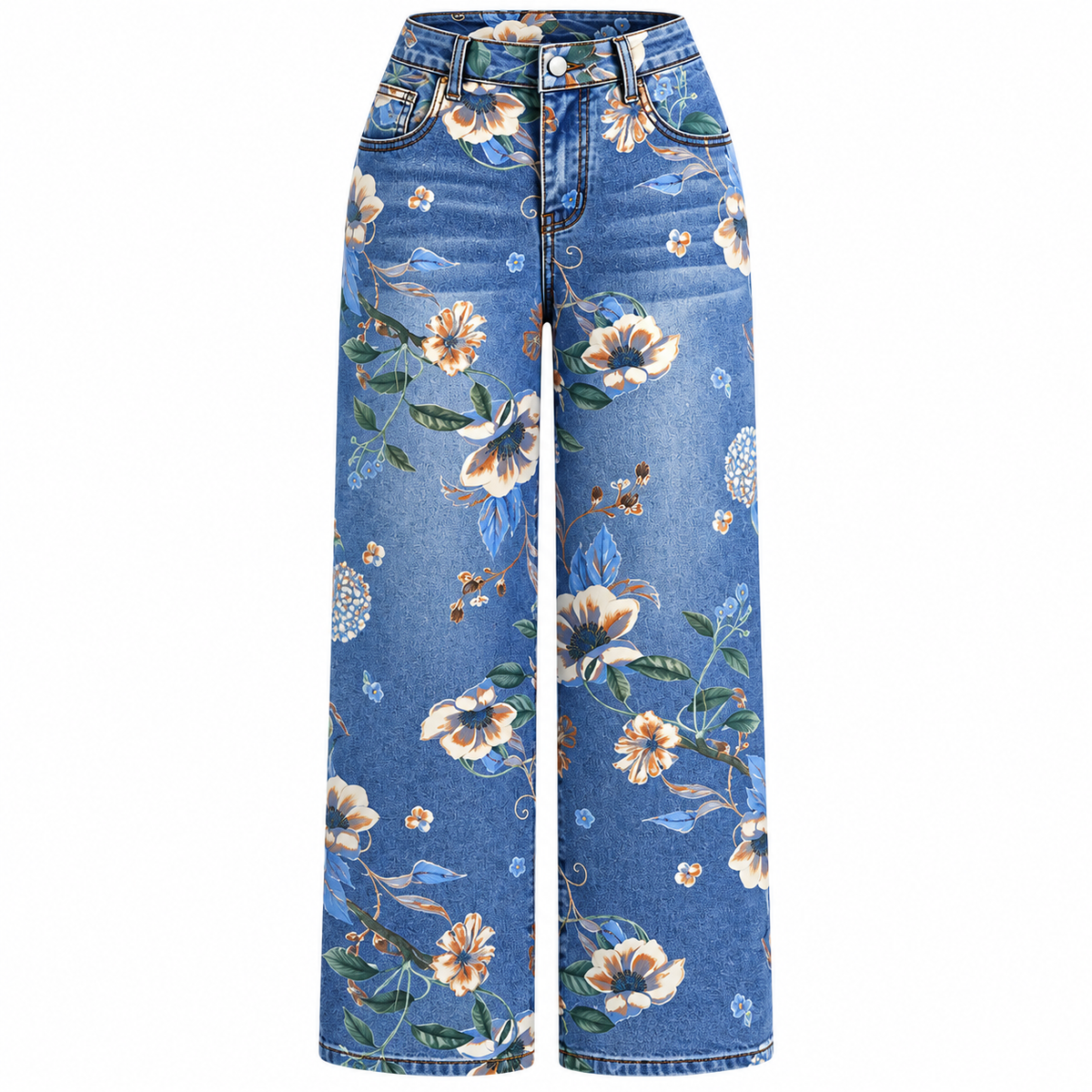 Flor - Printed cotton denim jeans