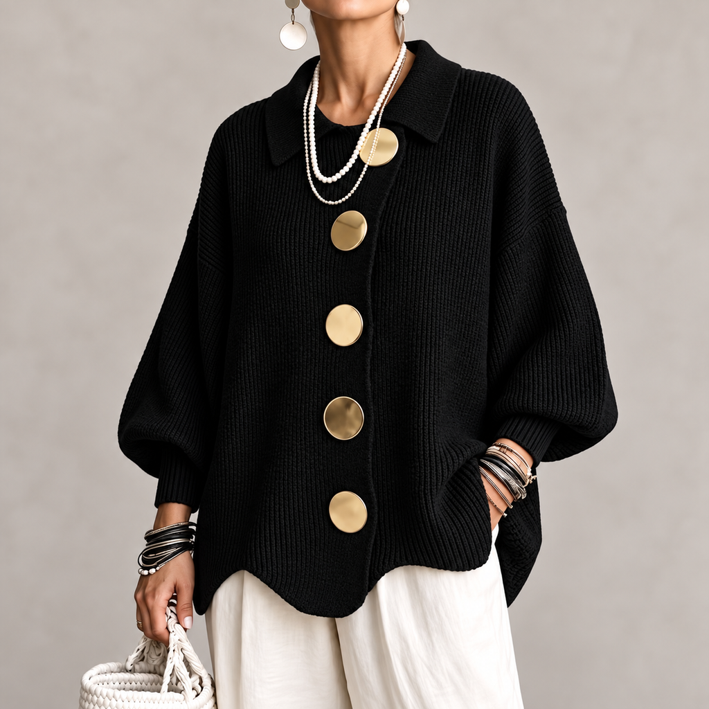 Clara - polyester knit sweater with collar and buttons