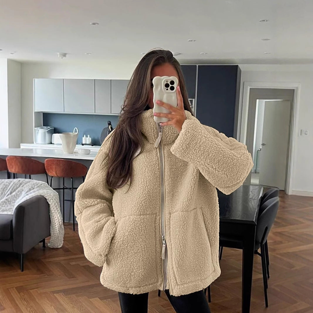 Aina - Chaqueta de borreguito efecto lana con algodón y poliéster