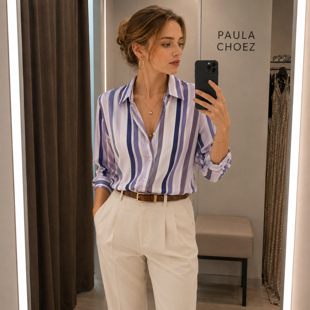April - Polyester Stretch Striped Blouse