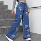 Flori - Cotton floral denim pants