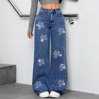 Flori - Cotton floral denim pants