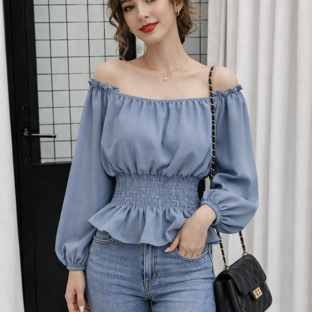 Virginia - Elegant off-shoulder blouse with ruffles