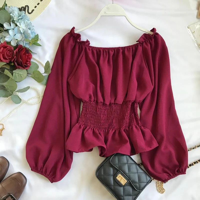 Virginia - Elegant off-shoulder blouse with ruffles