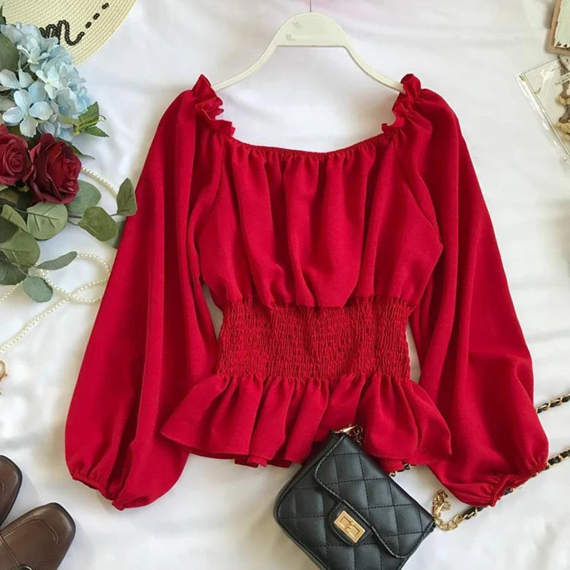 Virginia - Elegant off-shoulder blouse with ruffles