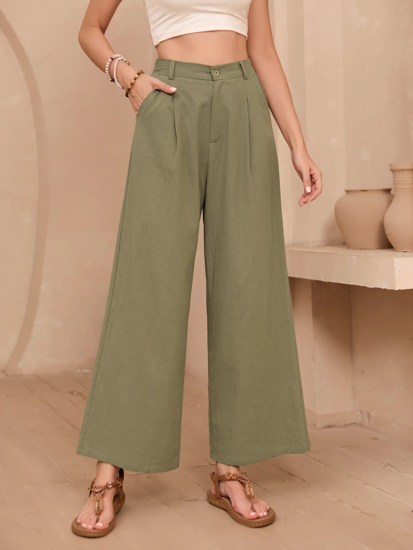 Carmen - Pantalon décontracté en lin avec poches